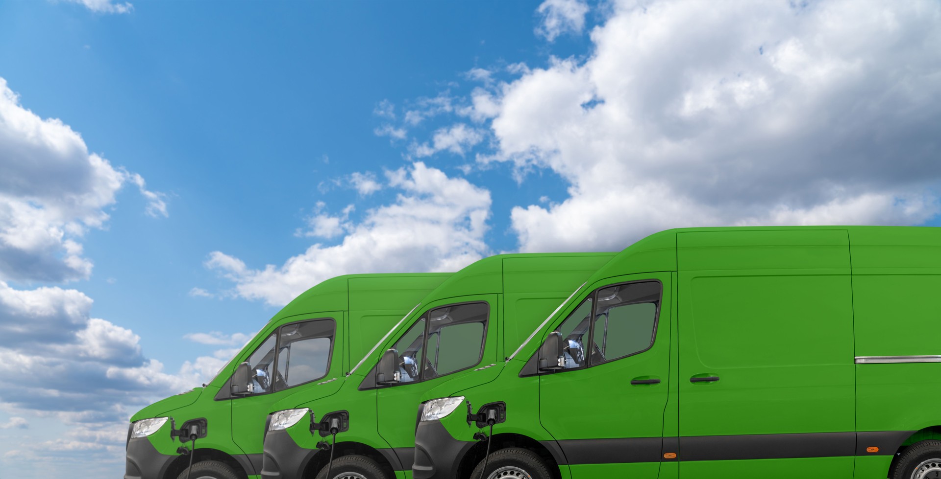 Green electric delivery vans with connected charging cables